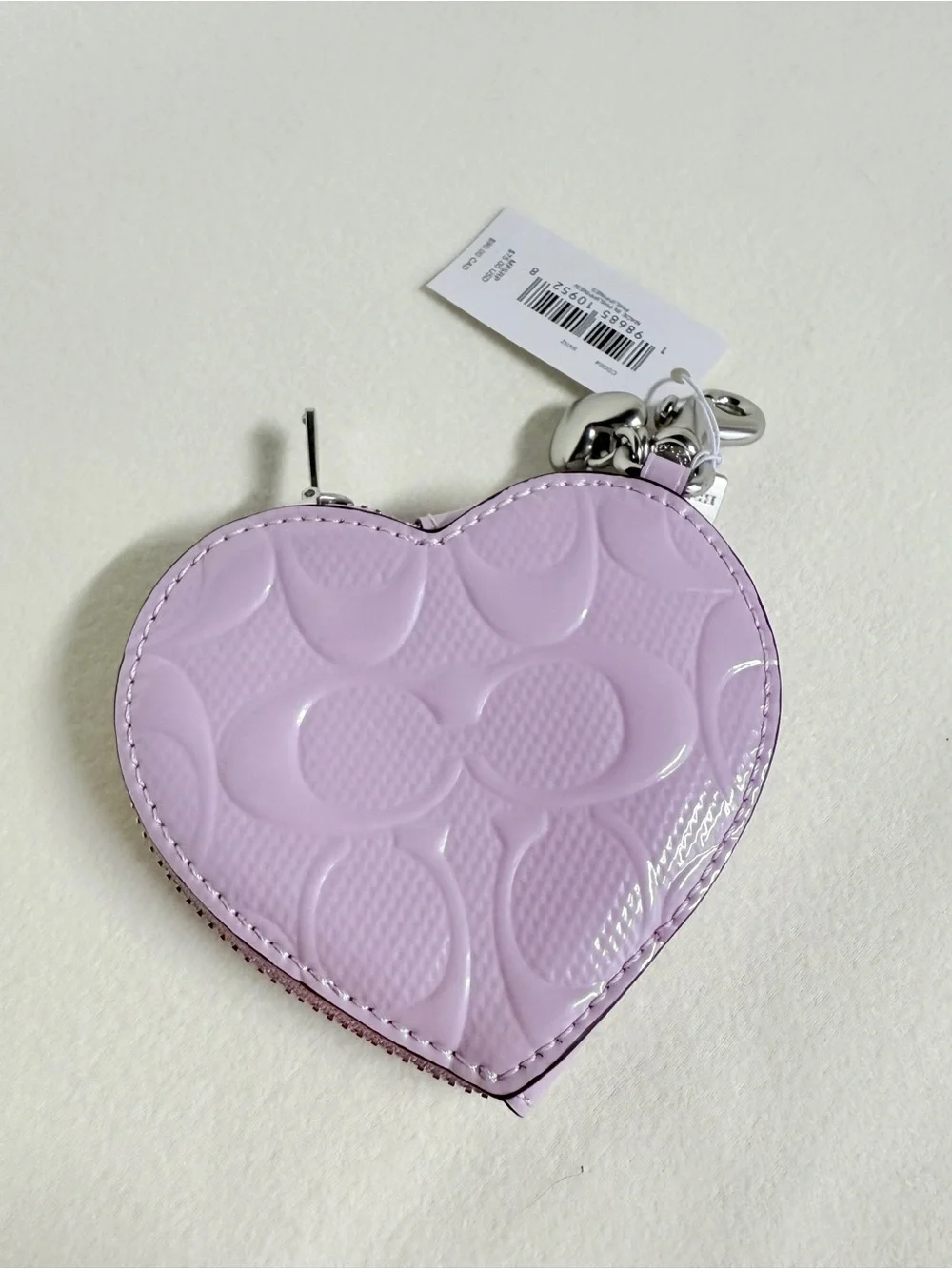 NWT Coach Heart Bag Charm With Patent Signature Leather CDD04